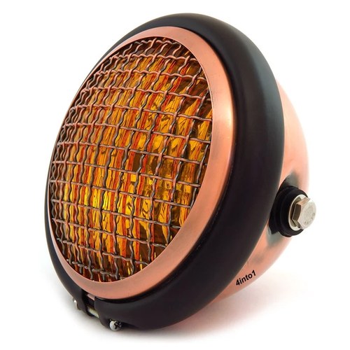 5.75" Halogen Motorcycle Headlight w/ Grill - Bronze - Matte Black - Amber