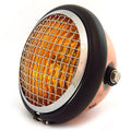 5.75" Halogen Motorcycle Headlight w/ Grill - Bronze Matte Black Chrome - Amber