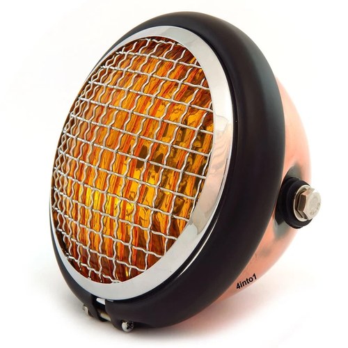 5.75" Halogen Motorcycle Headlight w/ Grill - Bronze Matte Black Chrome - Amber