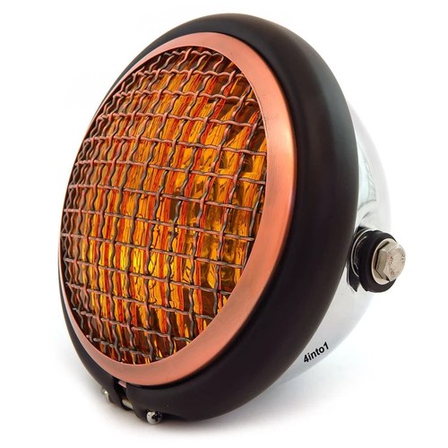 5.75" Halogen Motorcycle Headlight w/ Grill - Chrome Matte Black Bronze - Amber