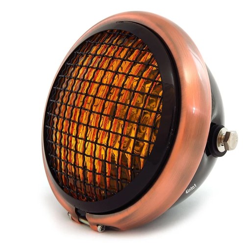 5.75" Halogen Motorcycle Headlight w/ Grill - Black Bronze Gloss Black Amber