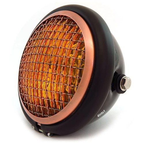 5.75" Halogen Motorcycle Headlight w/ Grill - Gloss Matte Black Bronze Amber