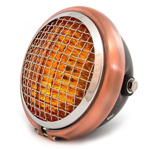 5.75" Halogen Motorcycle Headlight w/ Grill - Matte Black Bronze Chrome Amber