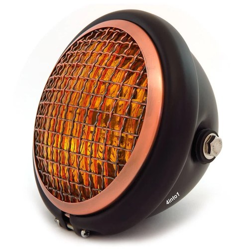 5.75" Halogen Motorcycle Headlight w/ Grill - Matte/Matte Black - Bronze - Amber