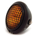 5.75" Halogen Motorcycle Headlight w/ Grill - Matte Gloss Black Amber