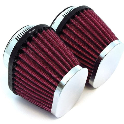 2 Pack Motorcycle Performance Tapered Oval Pod Air Filter Intake 50mm Chrome Red