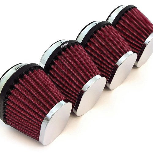 4 Pack Motorcycle Performance Tapered Oval Pod Air Filter Intake 54mm Chrome Red
