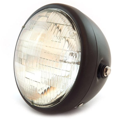7" Custom Side Mount Motorcycle Headlight H4 Halogen - Matte Black - Clear Lens