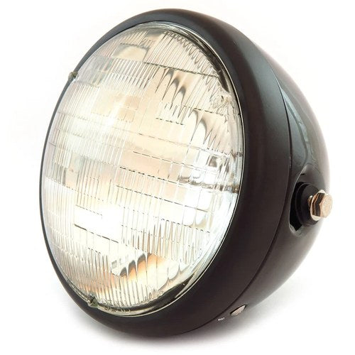 7" Custom Side Mount Motorcycle Headlight - Gloss/Matte Black - Clear H4 Halogen