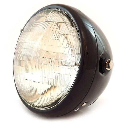 7" Custom Side Mount Motorcycle Headlight H4 Halogen - Gloss Black - Clear Lens