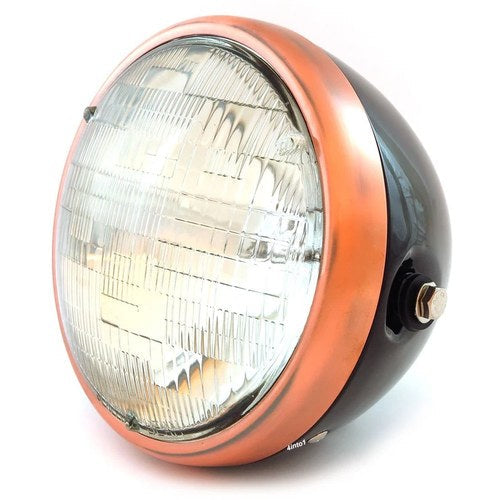 7" Custom Side Mount Motorcycle Headlight - Gloss Black - Bronze - Clear Halogen