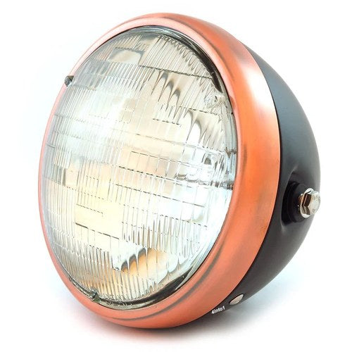 7" Side Mount Motorcycle H4 Halogen Headlight - Matte Black - Bronze - Clear