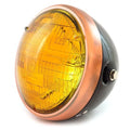 7" Custom Side Mount Motorcycle Headlight - Gloss Black Bronze Amber H4 Halogen