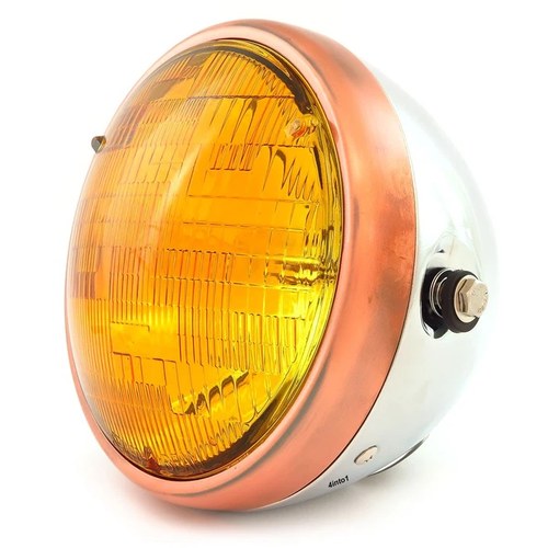 7" Side Mount Motorcycle H4 Halogen Headlight - Chrome - Bronze - Amber