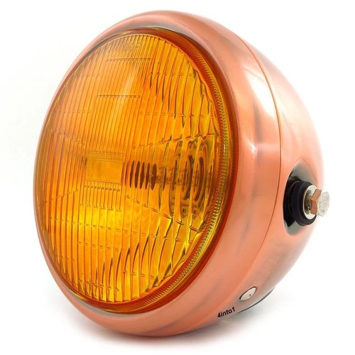 6.5" Bullet Side Mount H4 Halogen Motorcycle Headlight - Bronze Amber