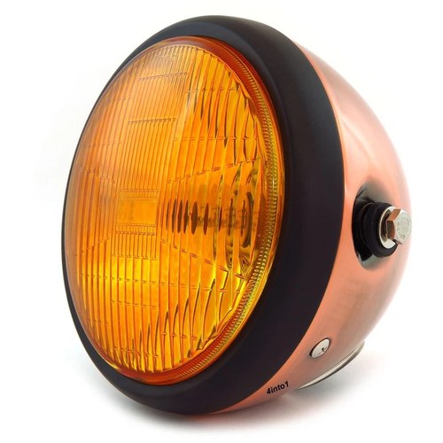 6.5" Bullet Side Mount H4 Halogen Motorcycle Headlight Bronze Matte Black Amber