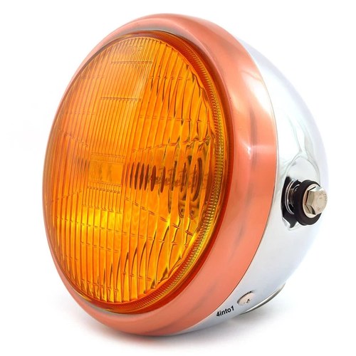 6.5" Bullet Side Mount H4 Halogen Motorcycle Headlight - Chrome Bronze Amber
