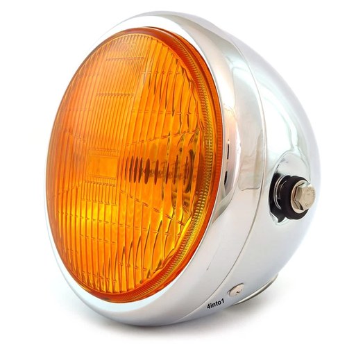 6.5" Bullet Side Mount H4 Halogen Motorcycle Headlight - Chrome Amber