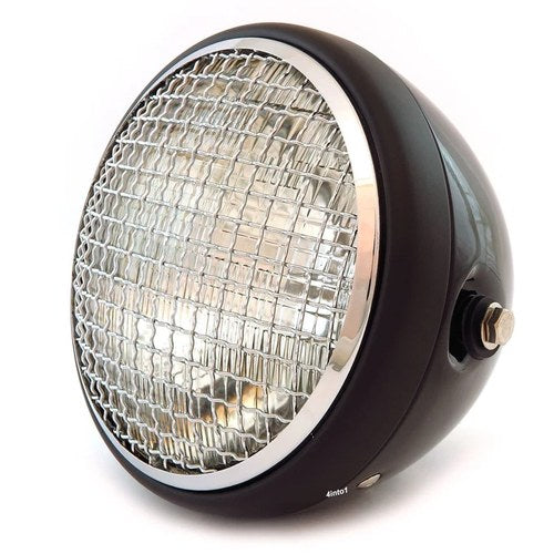 7" Side Mount Motorcycle Headlight Gloss/Matte Black Chrome Grill Clear Halogen