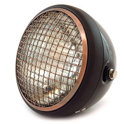 7" Side Mount Motorcycle Headlight Gloss Black Matte Bronze Grill Clear Halogen