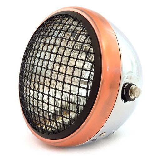 7" Side Mount Motorcycle H4 Halogen Headlight - Chrome Bronze Matte Black Grill