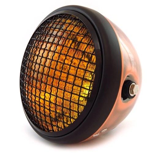 7" Side Mount Motorcycle H4 Halogen Headlight w/ Grill - Bronze Black Amber