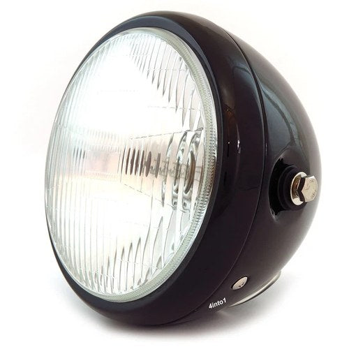 6.5" Bullet Side Mount H4 Halogen Motorcycle Headlight - Gloss Black
