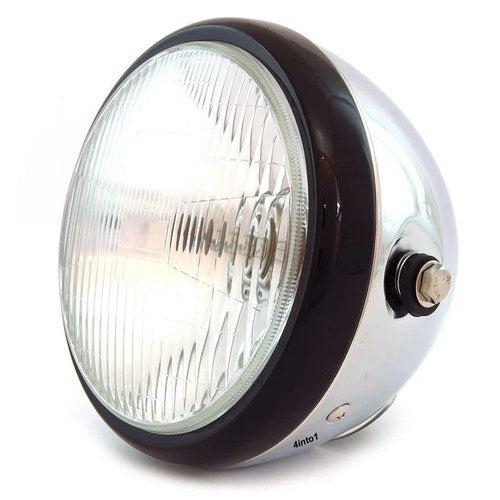 6.5" Bullet Side Mount H4 Halogen Motorcycle Headlight - Chrome Gloss Black