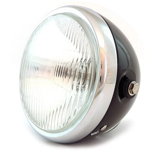 6.5" Bullet Side Mount H4 Halogen Motorcycle Headlight - Gloss Black Chrome