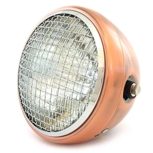 7" Side Mount Motorcycle H4 Halogen Headlight w/ Grill - Bronze - Chrome - Clear