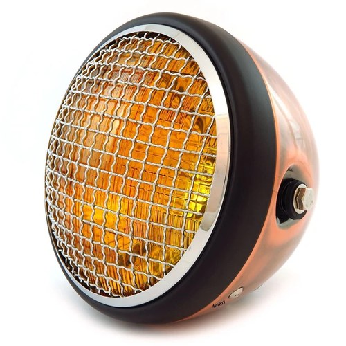7" Side Mount Motorcycle H4 Halogen Headlight - Bronze Black Chrome Grill Amber