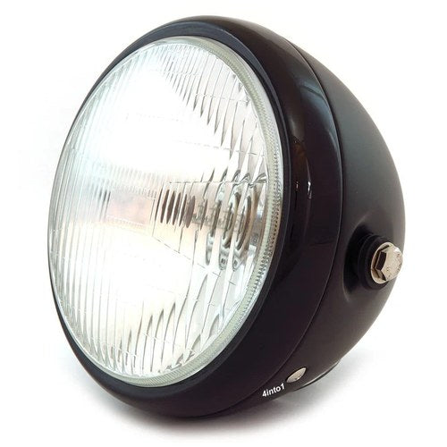 6.5" Bullet Side Mount H4 Halogen Motorcycle Headlight - Matte Black Gloss Black