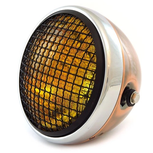 7" Side Mount Motorcycle Headlight - Bronze Chrome Black Grill Amber H4 Halogen