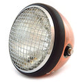 7" Side Mount Motorcycle H4 Halogen Headlight - Bronze Matte Black Chrome Grill