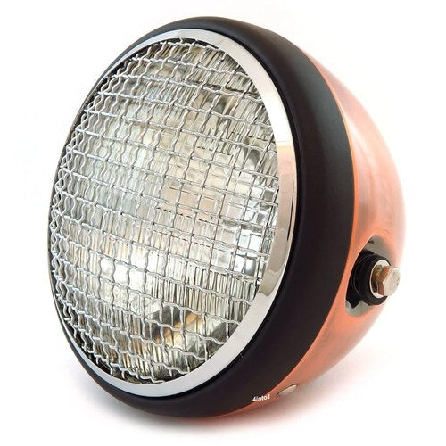 7" Side Mount Motorcycle H4 Halogen Headlight - Bronze Matte Black Chrome Grill