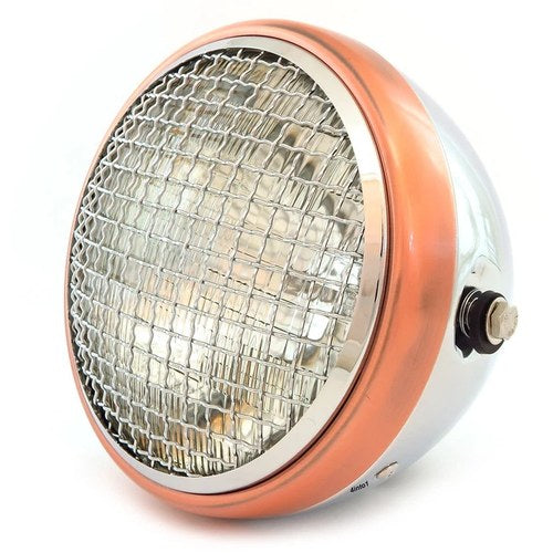 7" Side Mount Motorcycle H4 Halogen H4 Halogen Headlight - Chrome Bronze Grill