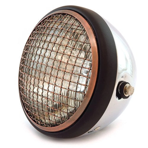 7" Side Mount Motorcycle H4 Halogen Headlight - Chrome Black Bronze Grill Clear