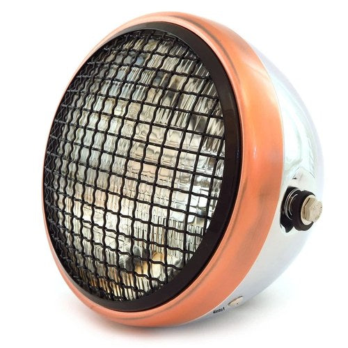 7" Side Mount Motorcycle H4 Halogen Headlight - Chrome Bronze Black Grill Clear