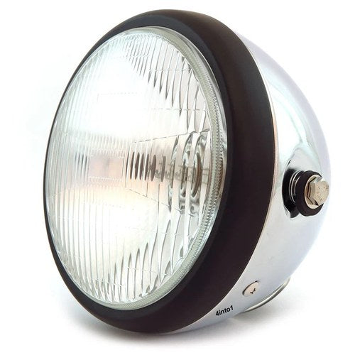 6.5" Bullet Side Mount H4 Halogen Motorcycle Headlight - Chrome Matte Black