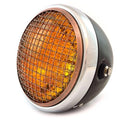 7" Side Mount Motorcycle Headlight - Black Chrome Bronze Grill Amber H4 Halogen