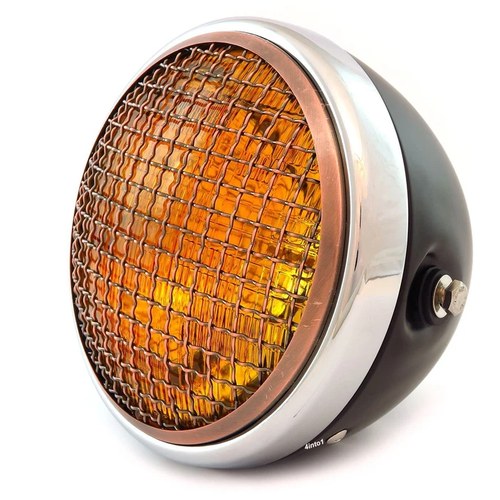 7" Side Mount Motorcycle Headlight - Black Chrome Bronze Grill Amber H4 Halogen
