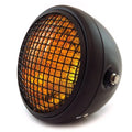 7" Custom Side Mount Motorcycle Headlight w/ Grill H4 Halogen Matte Black Amber