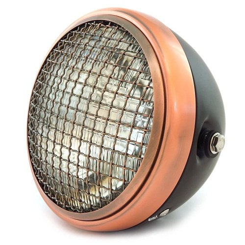7" Side Mount Motorcycle H4 Halogen Headlight w/ Grill Matte Black Bronze Clear