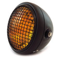 7" Side Mount Motorcycle Headlight w/ Grill - Matte Gloss Black Amber H4 Halogen
