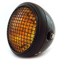 7" Side Mount Motorcycle Headlight w/ Grill - Gloss/Matte Black Amber H4 Halogen