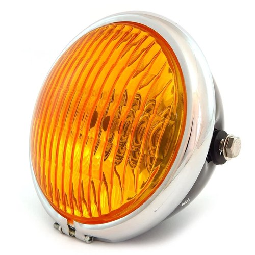 5.75" Side Mount Halogen Motorcycle Headlight - Gloss Black - Chrome - Amber