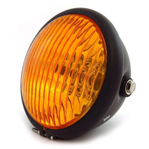 5.75" Side Mount Halogen Motorcycle Headlight - Matte Black - Amber