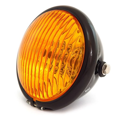 5.75" Side Mount Halogen Motorcycle Headlight - Gloss Black - Amber