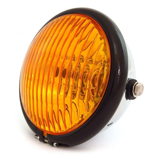 5.75" Side Mount Halogen Motorcycle Headlight - Chrome - Gloss Black - Amber