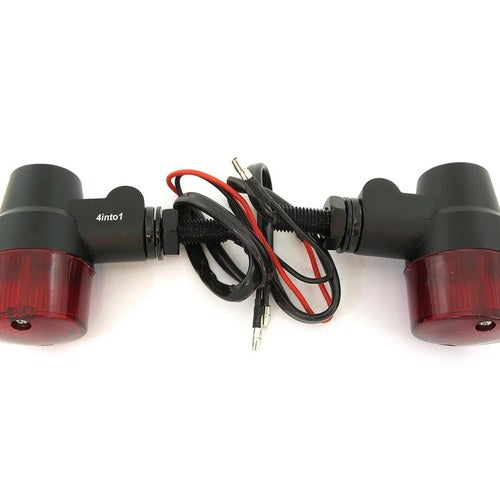 Flat Black Aluminum Turn Signals - Red Lens - Single Filament Honda Bobber Cafe
